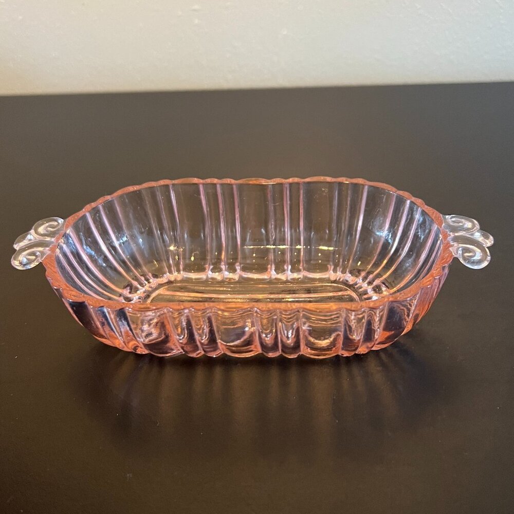 Vintage Anchor Hocking Old Cafe Pink Depression Glass Oval Relish Serving Dish
